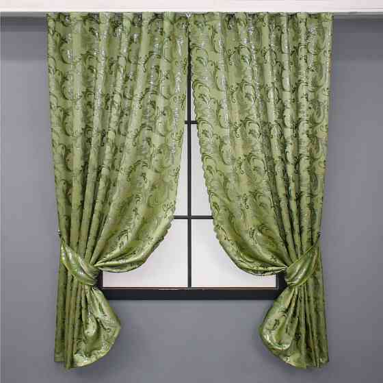 Комплект коротких штор VR-Textil Жаккард Завиток с люрексом № 1649ш Оливковый 145х170 см 2 шт (35-0263) Киев