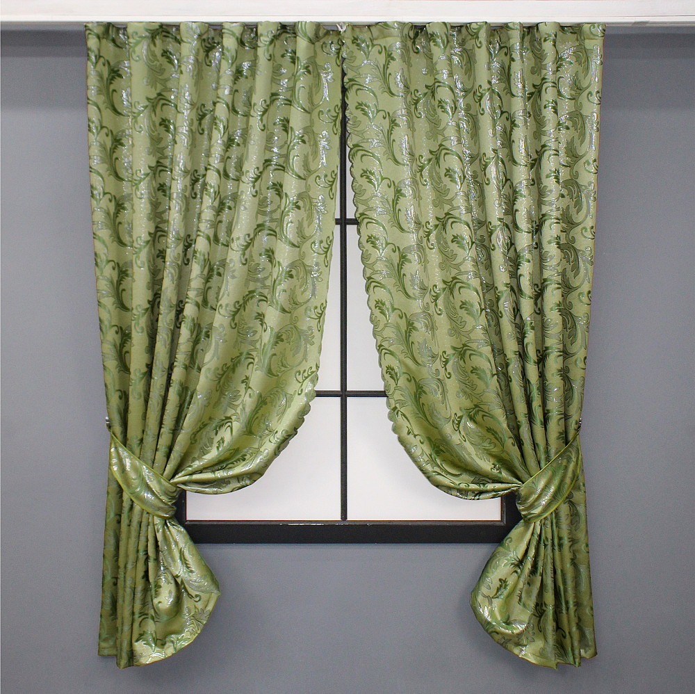 Комплект коротких штор VR-Textil Жаккард Завиток с люрексом № 1649ш Оливковый 145х170 см 2 шт (35-0263) Киев - изображение 1
