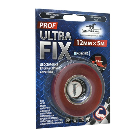 Стрічка двостороння 12мм*2м 500мкм Prof Ultra Fix Standart Мустанг Житомир - изображение 1