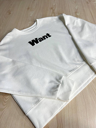 Свитшот женский U S 293 широкий оверсайз трикотаж надпись WANT, белый, one size Киев - изображение 13
