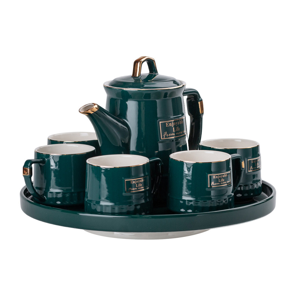 Yiwu Чайний набір на 6 персон із заварювальним чайником та порцелянаовою підставкою Зелений HP- Коломия - фото 7