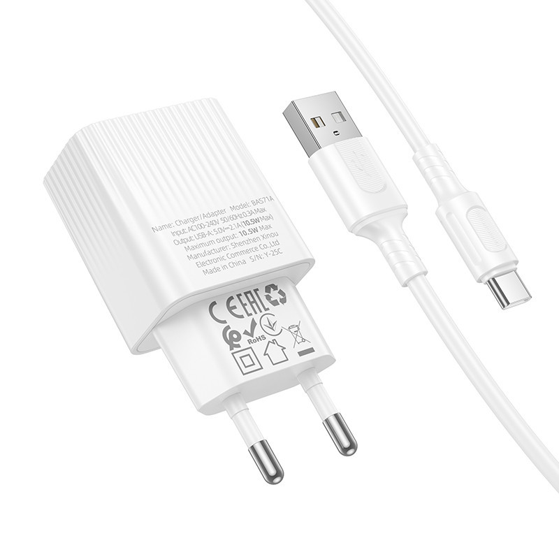 Мережевий зарядний пристрій з кабелем BOROFONE BAS71A Source single-port charger set(Type-C) White Одеса - фото 4