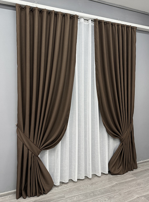 Комплект готових штор VR-Textil Рогожка TERRA LUXE № 1861ш Шоколадний 200х290 см 2 шт (32-195) Київ - фото 3