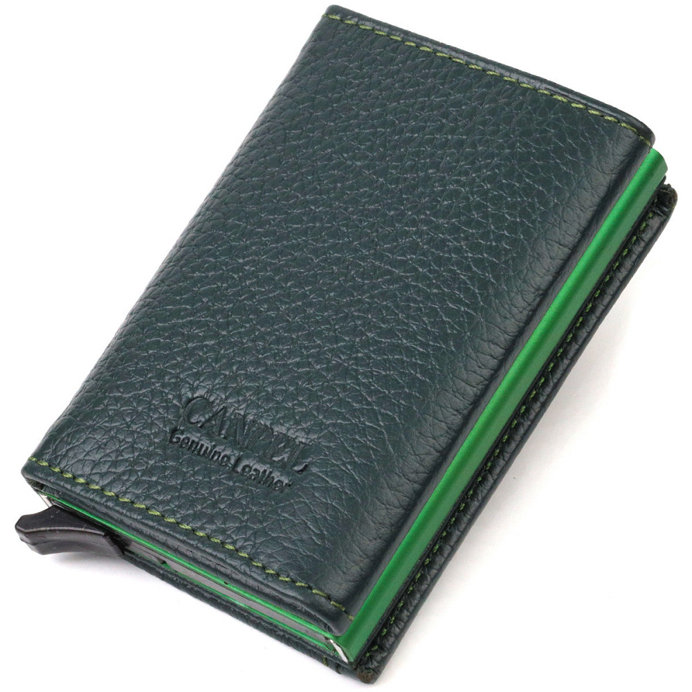Картхолдер унісекс у три складання з автоматичним механізмом з натуральної шкіри флотар CANPELLINI 21932 Зелений Київ - фото 10