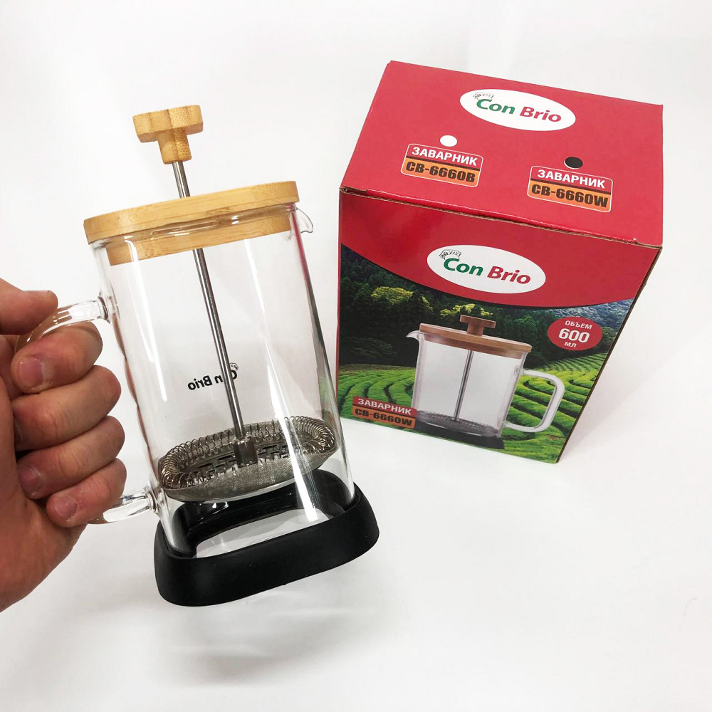 Заварочный чайник стеклянный с ручкой, Френч-пресс для дома и офиса, Заварник френч-пресс UR-93 Львов - изображение 4