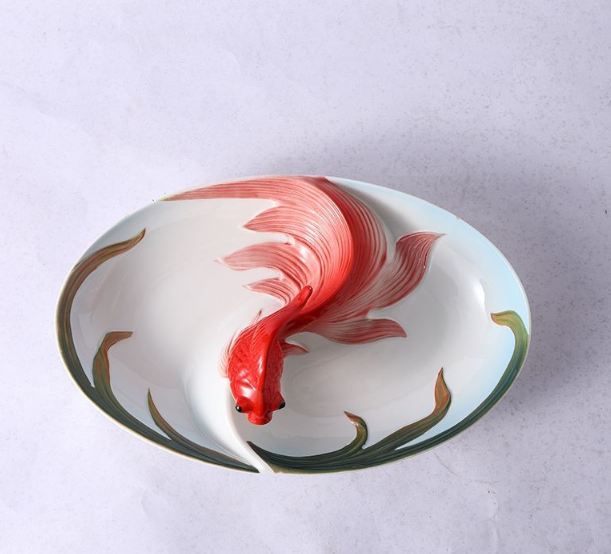 Менажница на 2 секции Золотая рыбка 30 см китайский лепной костяной фарфор Кременчуг - изображение 5