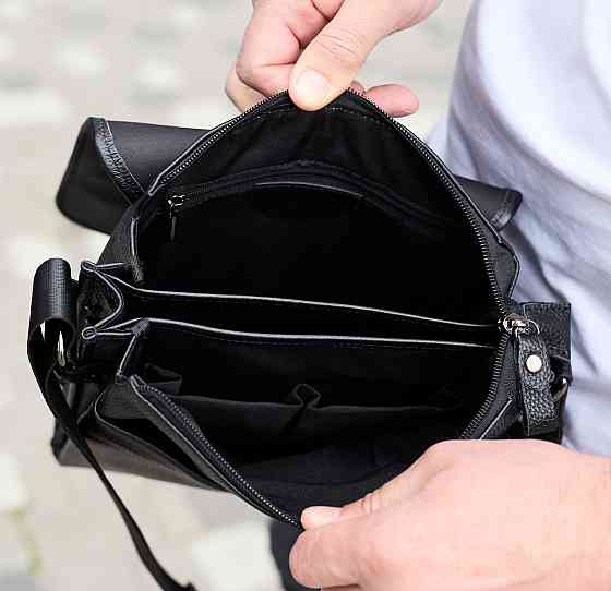 Сумка мессенджер кожаная барсетка для мужчин черная Tiding Bag 35775 Каменское