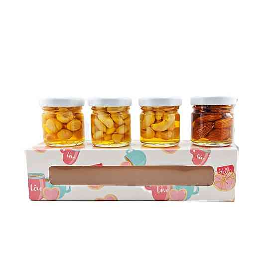 Чашечка пінал 20*5 см з віконцем з 4 шт по 50 грамів горіхи з медом Одеса