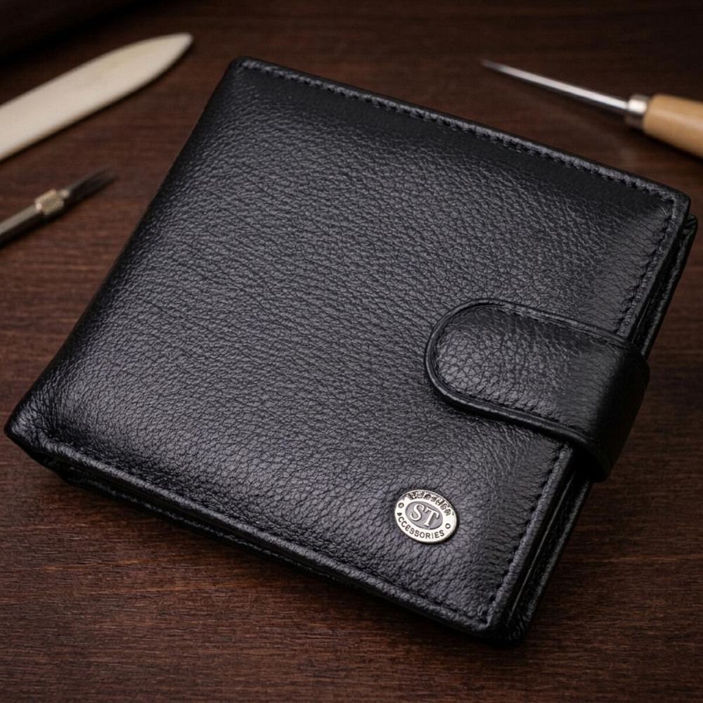 Мужской трендовый бумажник из натуральной кожи ST Leather 22553 Черный Киев - изображение 11