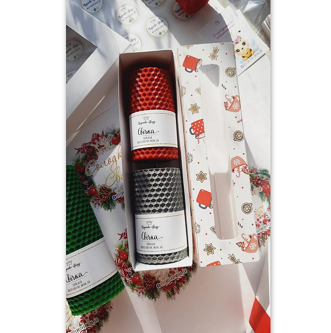 Набір свічок з вощини Новорічні, 2 шт по 8,5 см натуральний віск. Одеса - фото 3