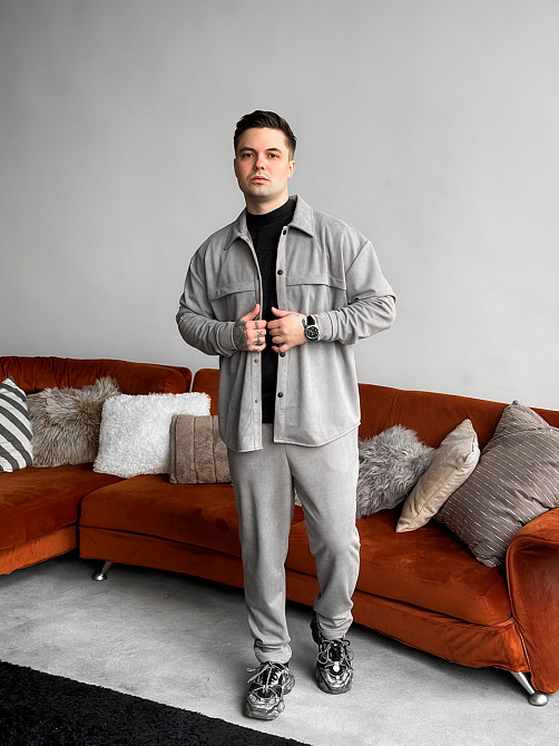 Чоловічий костюм Casual сорочка і штани Оверсайз замш котон весна/осінь SANE сірий Одеса - фото 4