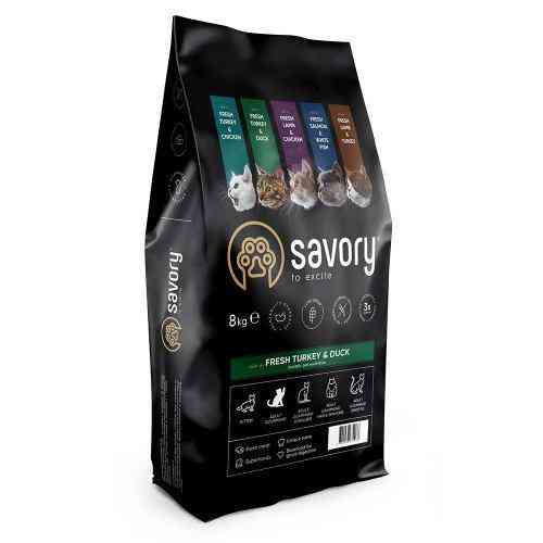 Сухий корм Savory для котів гурманів, зі свіжою індичкою та качкою, 8 кг Київ