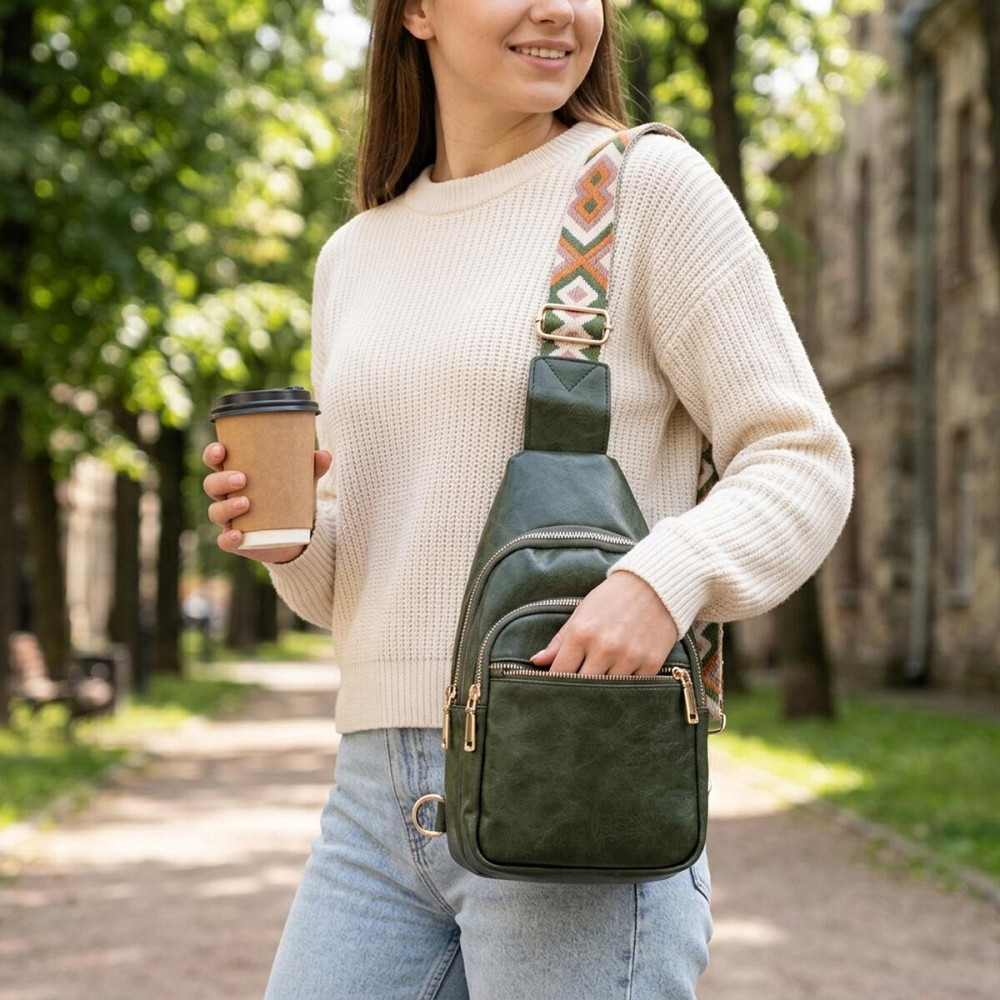 Сумка компактного размера с одной лямкой через плечо из гладкой экокожи Vintage 22771 Зеленый Киев - изображение 12