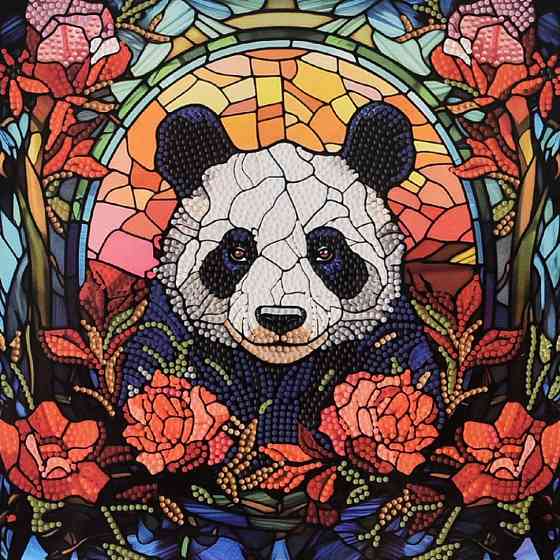 Алмазна мозаїка "Панда серед троянд" DEEX16305 не повна викладка 30х30 см Вінниця