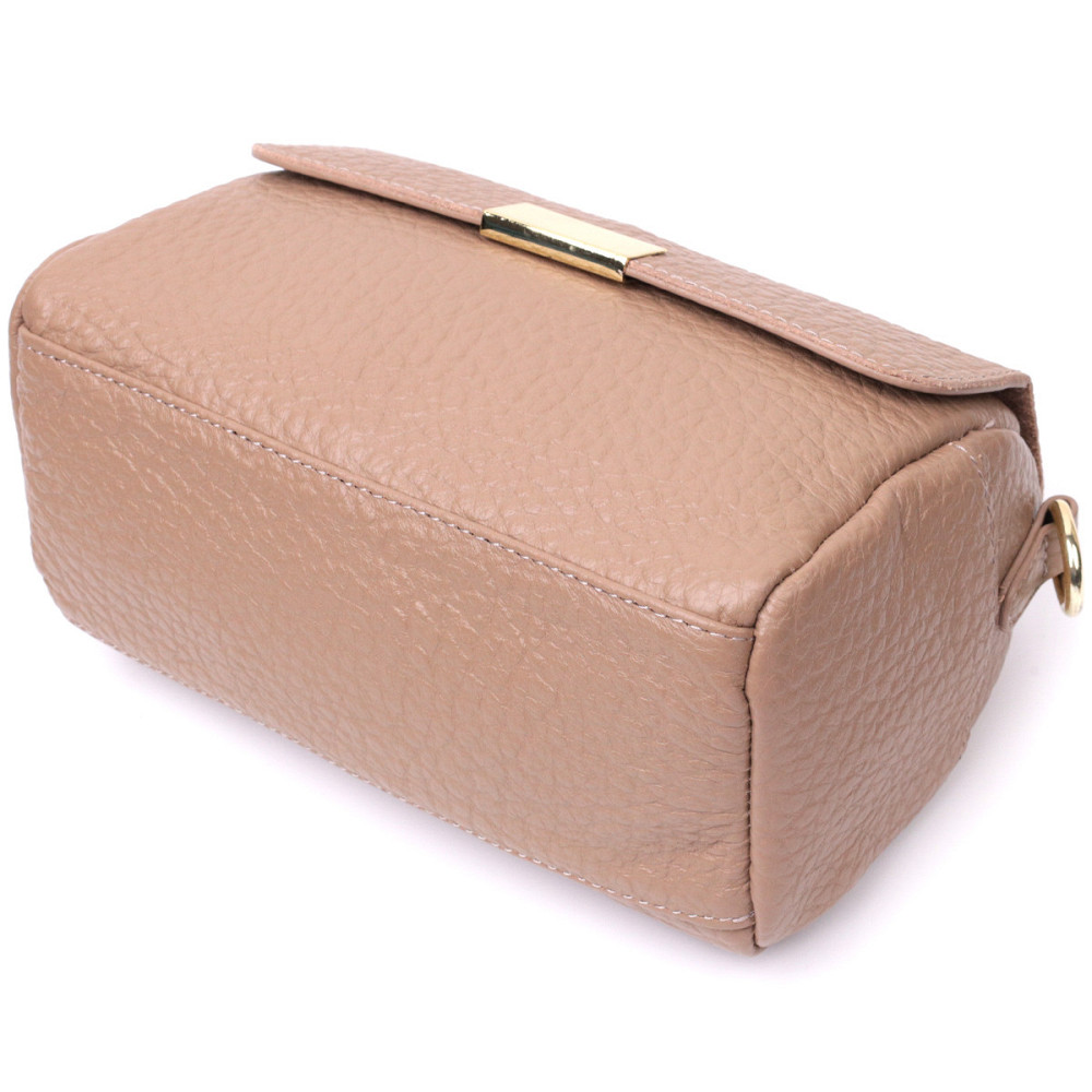 Модная кожаная женская сумка с оригинальной плечевой лямкой Vintage 22403 Бежевая Киев - изображение 5