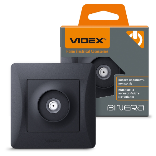 BINERA чорний графіт Розетка внутрішня 1-а SAT супутникова Videx Житомир - изображение 3