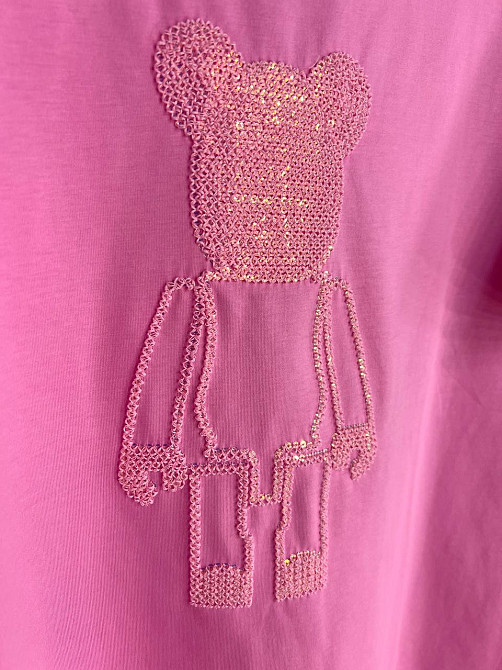 Футболка женская A-N 2396 оверсайз с мишкой и блестками, розовый, one size Киев - изображение 17