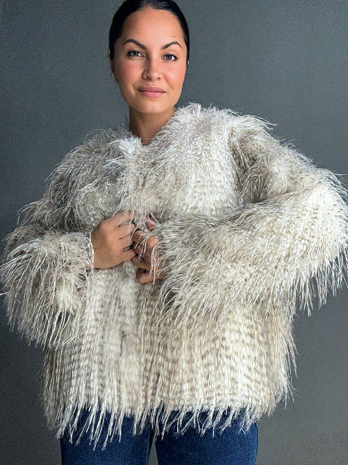 Шуба жіноча Fancy Matinee 111 штучне хутро перо коротка бежева, бежевий, M Київ - фото 11