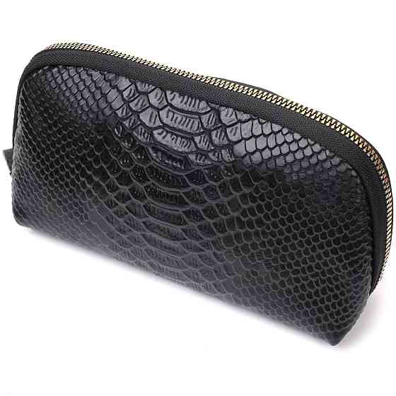 Фактурная женская барсетка из натуральной кожи с тиснением под змею Черный (Vintage) Киев