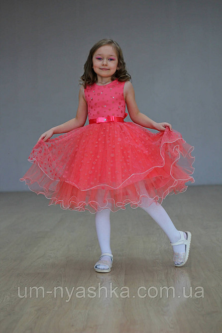 Детское нарядное платье Коралловое горох с блестками на 2-4 годика Кривой Рог - изображение 2