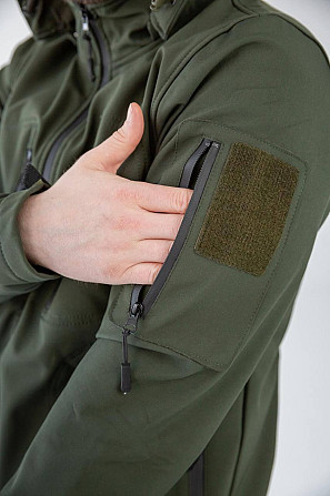 Мужская тактическая демисезонная куртка Soft Shell с капюшоном (Оливковый) 3XL Винница - изображение 4