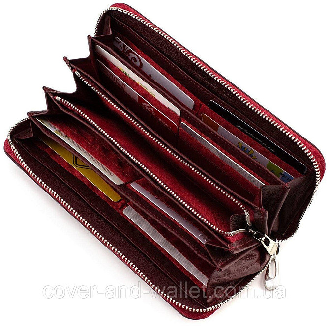 Бордовый кожаный женский кошелек на много карточек ST Leather Киев - изображение 7