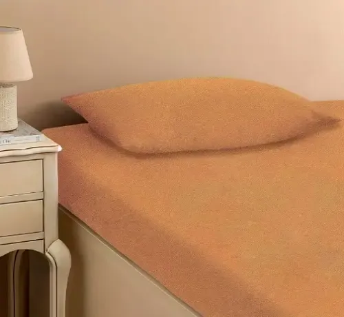 персиковая Простынь махровая на резинке с наволочками Anisa (220х240+30 см) Коломия