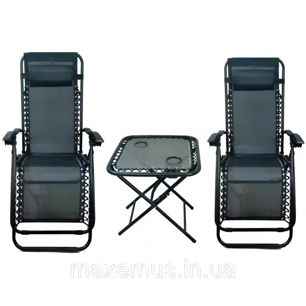 Шезлонги 2 шт со столиком Bonro SP167A садовый набор лежаков для отдыха зеленый Мостиска - изображение 5