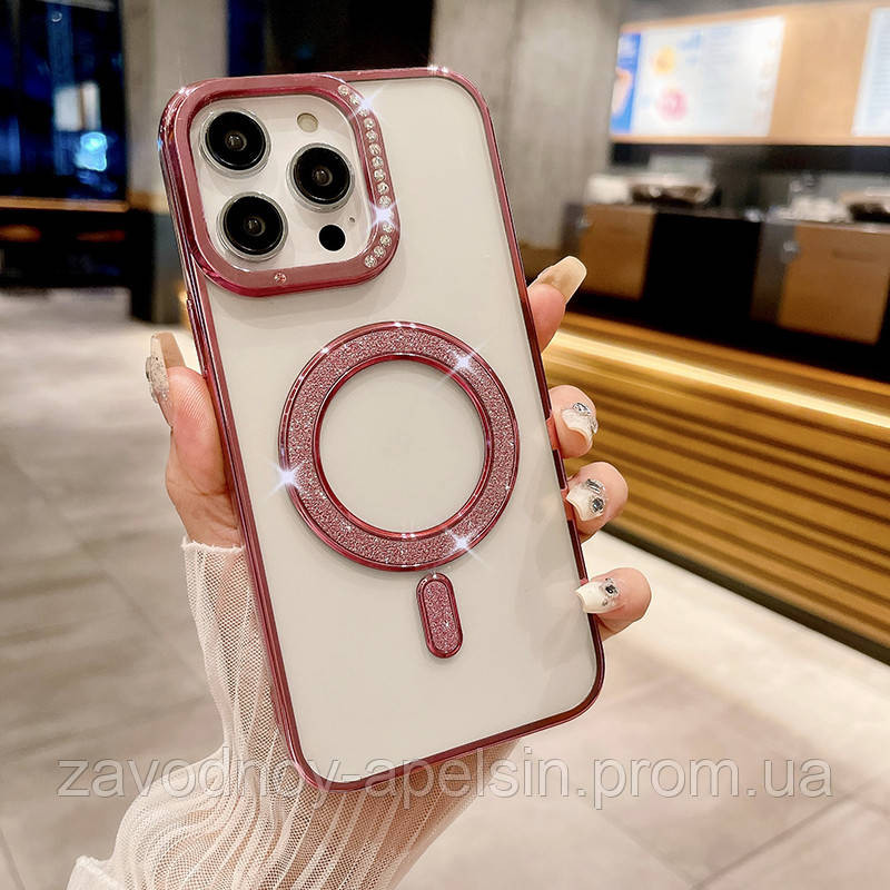 Iphone 15 Чехол магнит Стразы Diamond (розовый) Одесса - изображение 1