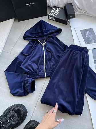 Женский прогулочный оверсайз костюм двойка: кофта и штаны турецкий велюр. Темно-синий Одесса