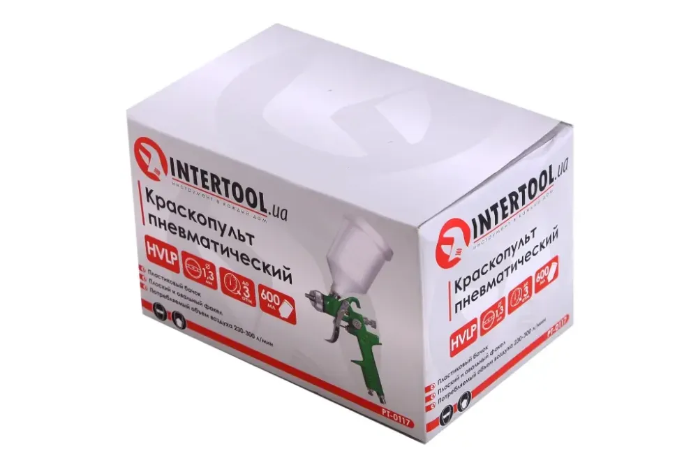 Пистолет покрасочный пневмат. Intertool HVLP 1.3мм в/б пластик 600мл Винница - изображение 2