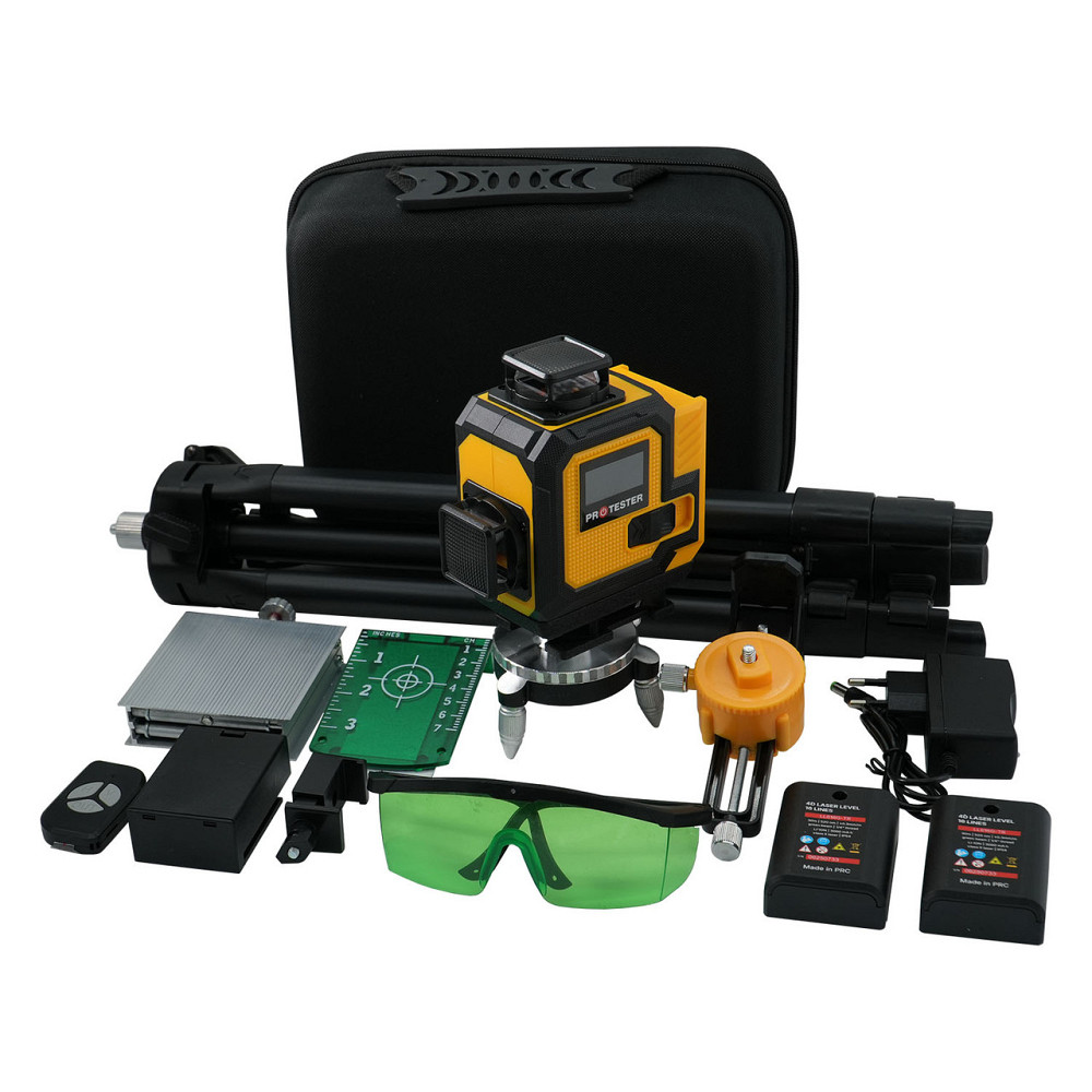Лазерний рівень 16 ліній 4D (2xH360/2xV360, LCD-дисплей, пульт ДК + ШТАТИВ — зелений промінь) PROTESTER LL616G-TR Одеса - фото 2