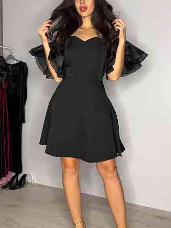 Женское романтическое мини платье с пышным рукавом костюмка + органза Одесса
