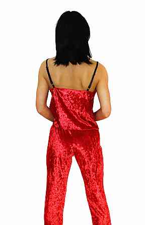 Женская пижама велюровая майка и штаны Красный S Харьков