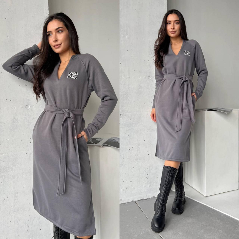 Жіноче тепле плаття тринитка на флісі під пояс. 42-52р. Київ - фото 1