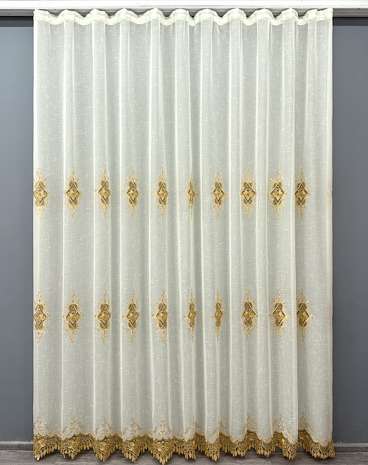 Тюль льон з мереживом колір молочний з золотистим 1805т Київ - фото 8