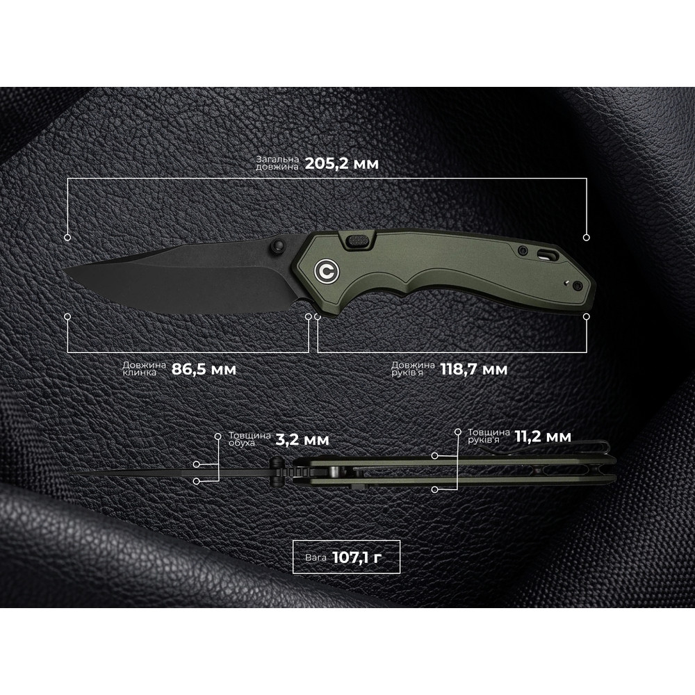 Ніж складаний туристичний Civivi Elite Brova, (8.7 см) CPM S35VN / Aluminum зелений Киев - изображение 11