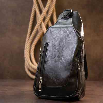 Сумка Vintage Через плече на два відділення шкірзам Чорна (20559) Вінниця