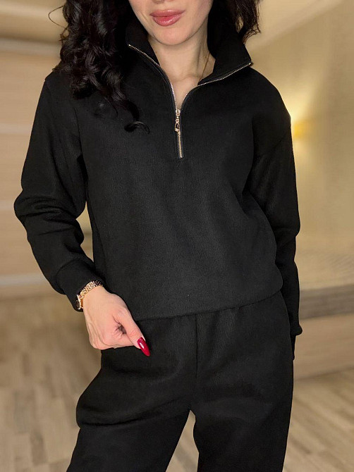 Жіночий теплий костюм-двійка: кофта та штани вельвет на щільному флісі Чорний, 42/44 Одеса - фото 5