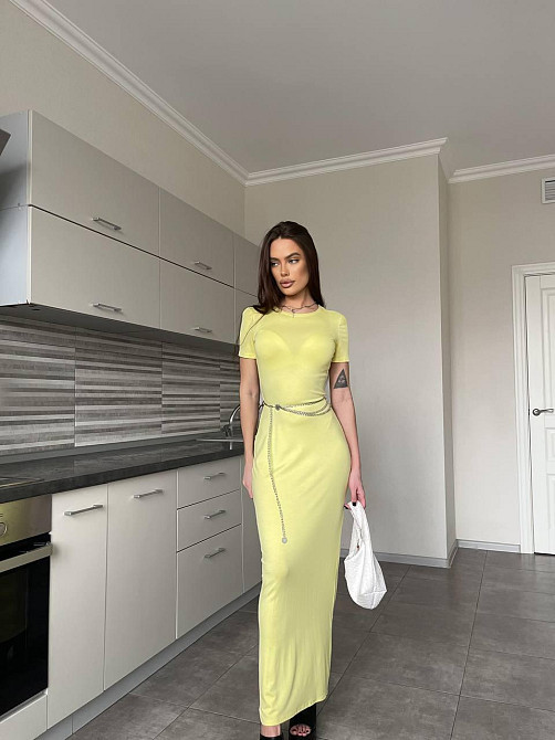 Жіноче базове обтисле максіплаття в стилі скікс турецька натуральна віскоза Жовтий Одеса - фото 4