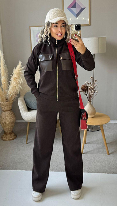 Женский стильный костюм двойка: кофта и штаны вельвет на плотном флисе Шоколадный, 50/52 Одесса - изображение 8