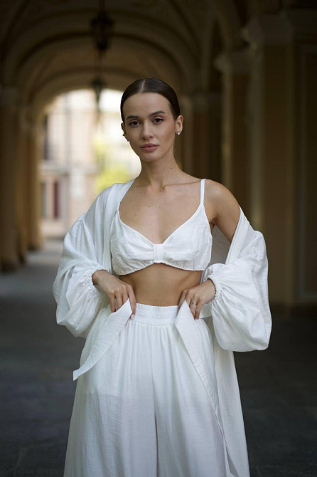 Жіночий костюм-трійка "Diana" із шліфованого льону Молочний L/XL Харків - фото 3