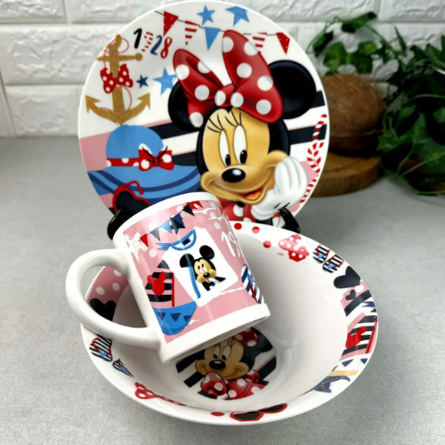 Набір дитячого посуду Мінні Маус 3 пр.:(тарілка/миска/чашка) порцеляна TO-9 Interos Житомир - изображение 3