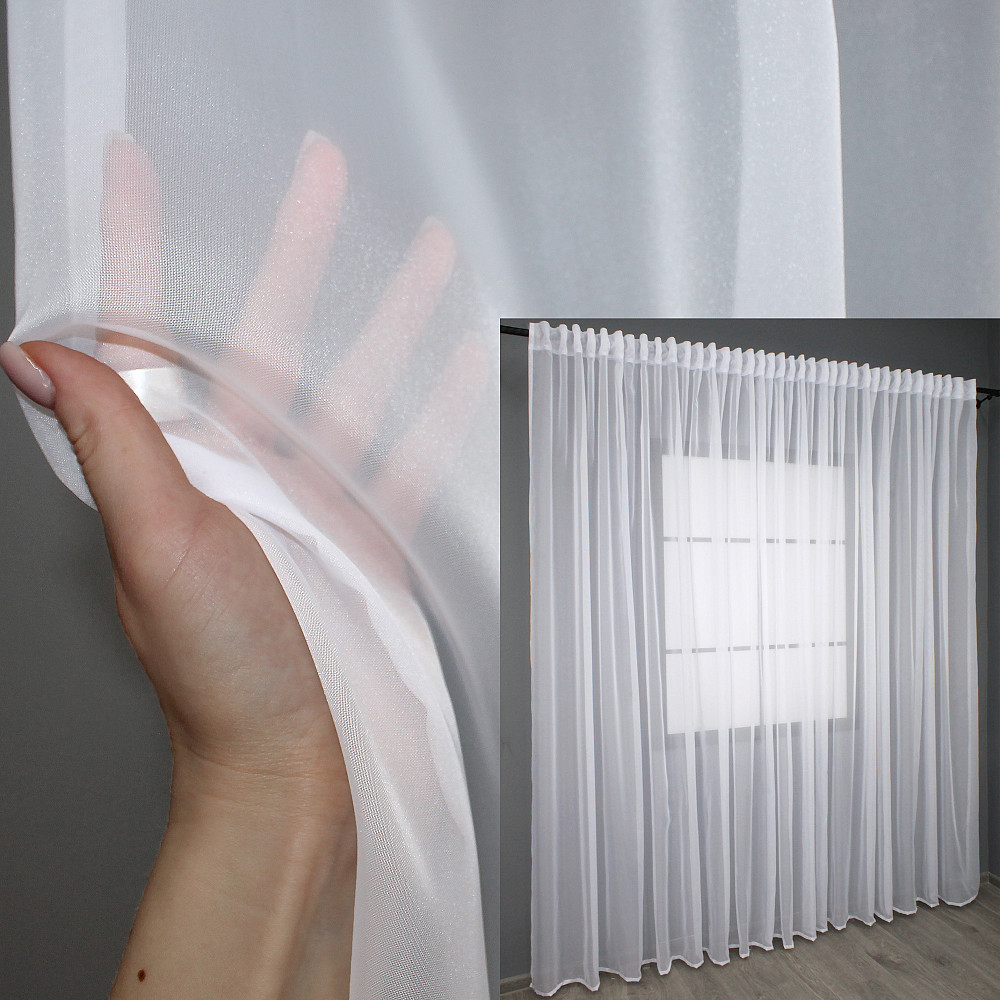 Тюль з тасьмою на трубу VR-Textil н101 Шифон однотонний Білий 400х270 см (44-004) Київ - фото 1