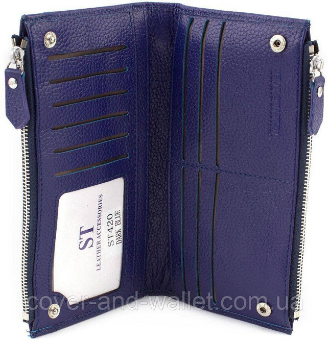 Жіночий шкіряний гаманець під купюри і картки синього кольору ST Leather Київ - фото 6
