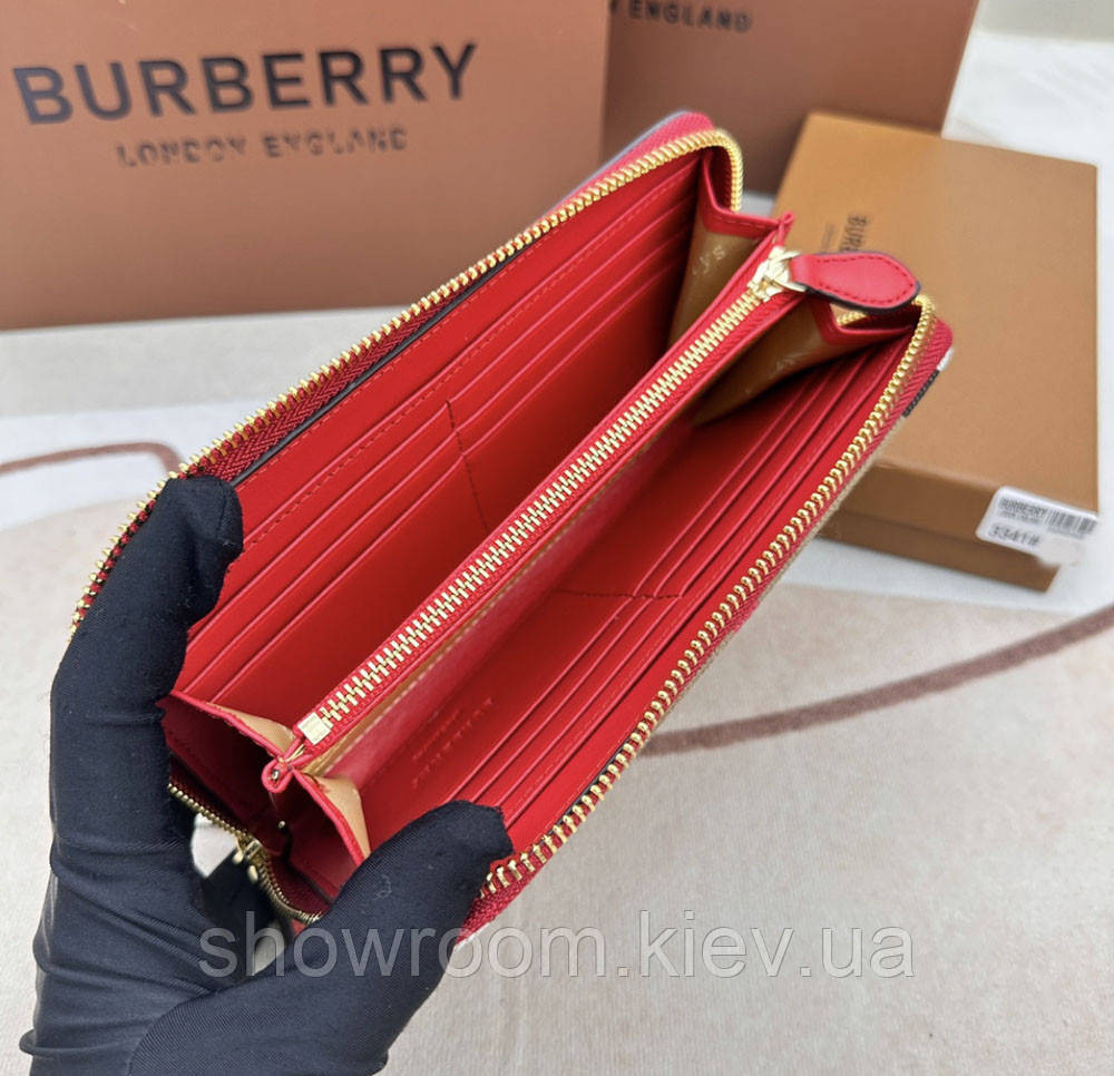 Жіночий шкіряний гаманець на блискавці Burberry (3341) red Київ - фото 5