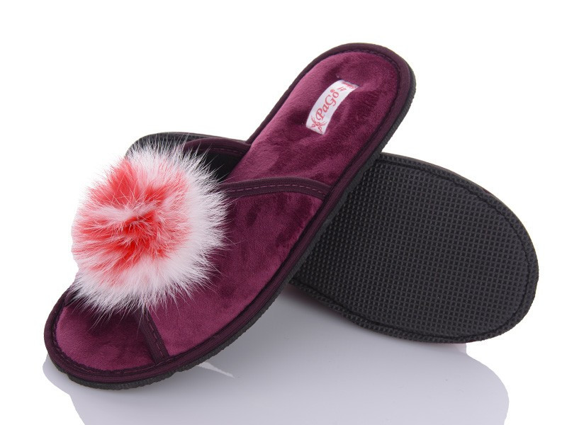Капці жіночі відкриті PaGo "Пушок" з натуральним мехом бордовий 39 Одеса - фото 2