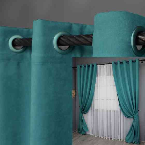 Комплект штор на люверсах VR-Textil Микровелюр Petek № 1492ш Бирюзовый 150х270 см 2 шт (37-0167) Киев