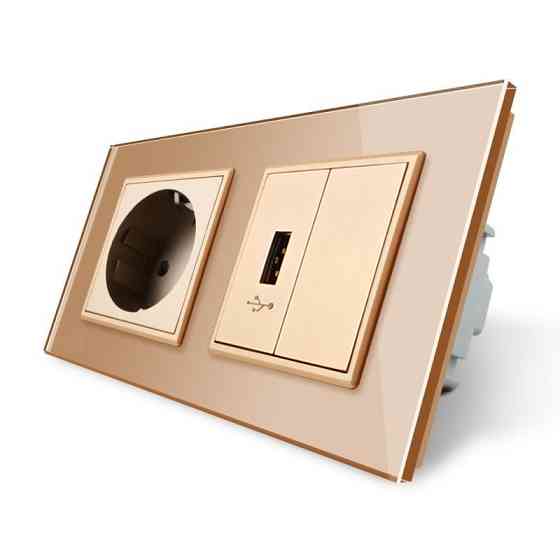LIVOLO Розетка з заземленням з USB розеткою Livolo золотий скло (VL-C7C1EUUSBK0-13) Коломия