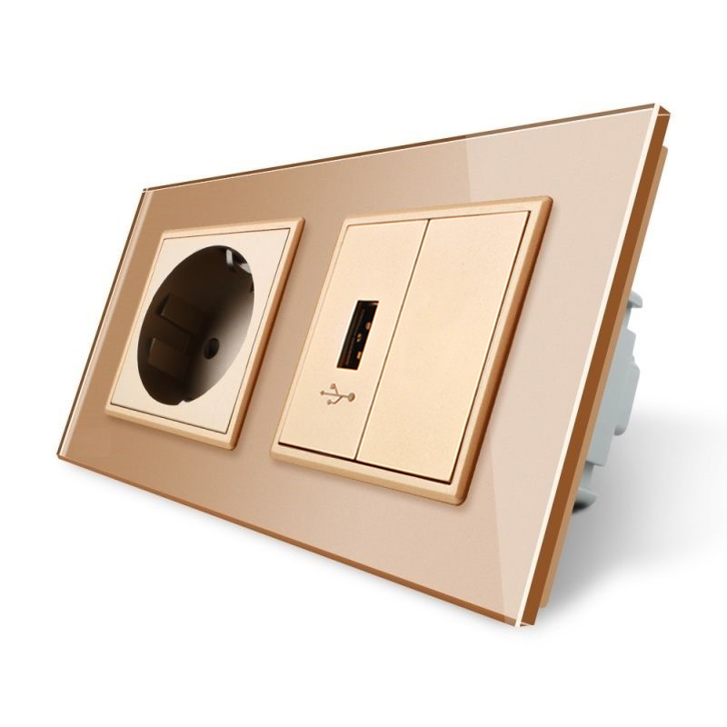 LIVOLO Розетка з заземленням з USB розеткою Livolo золотий скло (VL-C7C1EUUSBK0-13) Коломия - фото 2